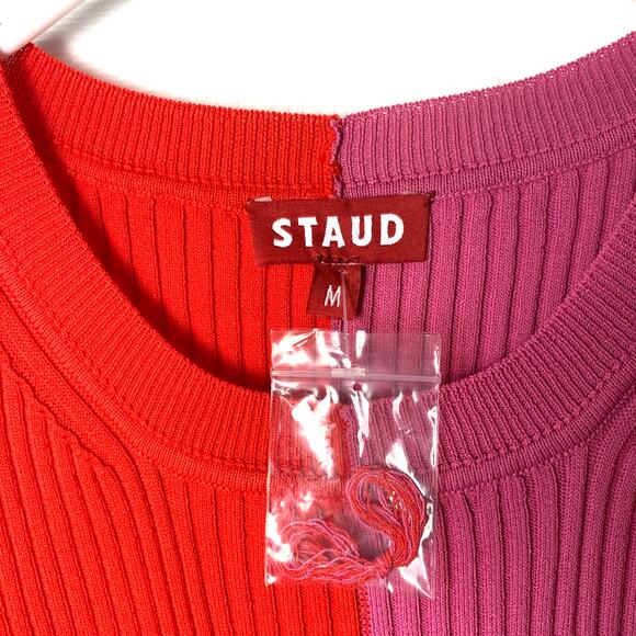 Staud Colleen Two-Tone Ribbed Knit Dress in Lollipop Size M - Picture 4 of 10